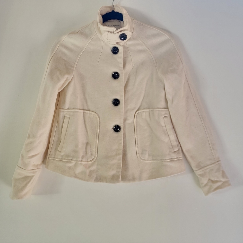 BANANA REPUBLIC Cream Pea Coat jacket with front pockets XSMALL